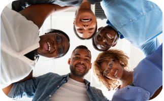 Group of friends in a circle, low angle